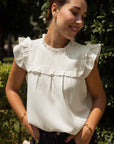 Leone Ruffle Trim Waffle Knit Blouse