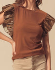 Marlowe Leather Ruffle Patchwork Top