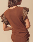 Marlowe Leather Ruffle Patchwork Top