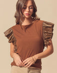 Marlowe Leather Ruffle Patchwork Top