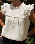 Leone Ruffle Trim Waffle Knit Blouse