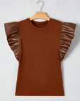 Marlowe Leather Ruffle Patchwork Top