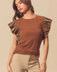 Marlowe Leather Ruffle Patchwork Top